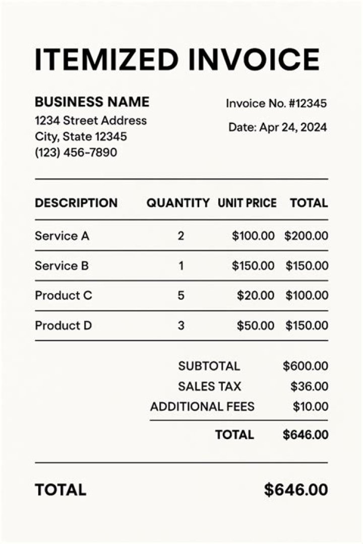 Itemized bill for services rendered